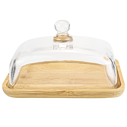 Crystal Clear Glass Butter Dish with Lid - Butter Holder Container for Butter, Cream Cheese, and Dessert Cake
