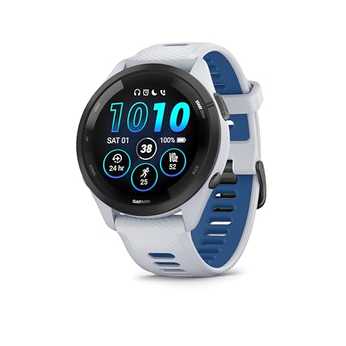 Garmin Forerunner 265 GPS 46mm Running Smartwatch, AMOLED Touchscreen, Advanced Training & Insights, Training & HRV Status, Safety & Tracking Features, Music, up to 13 days Battery Life, Whitestone