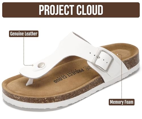 Image of Project Cloud Womens Sandals 100% Genuine Leather Thong Sandals for Women - Memory Foam Insole Women Sandals - Non-Slip Flip Flops for Women - Lightweight Sandals Women Footwear 2026