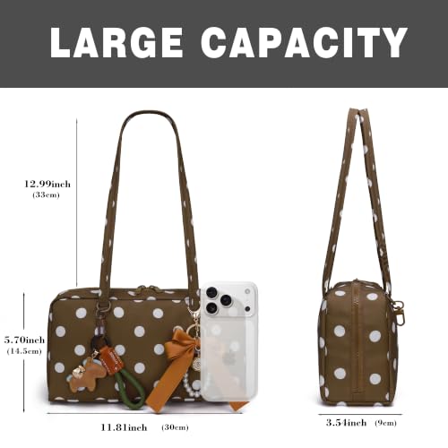 LANALULU Large Nylon Bowler Bag for Women Slouchy Lightweight crescent Purses Casual East-West Shoulder Handbag Tote bags for Travel Work Shopping Caramel White — view 4