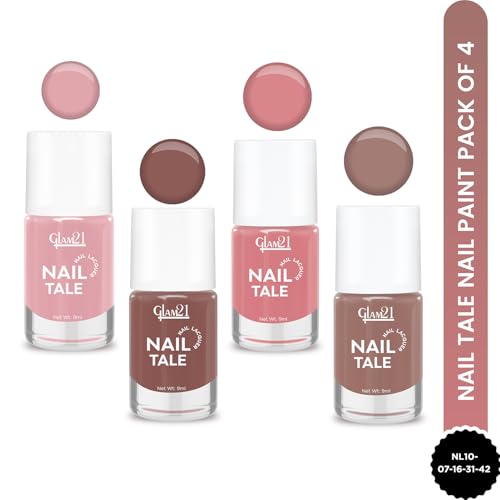 Image of Glam21 Nail Tale- Nail Lacquer | Multicolor|Quick Drying Nail Polish| Glossy Gel Finish Nail Kit | Highly Pigmented & Long Lasting | Chip Resistance | 9ml Each| Pack Of 4 (Shade-07-16-31-42)
