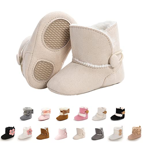 Stivaletti Invernali con Bottoni Design per Bambini Fondo Morbido Antiscivolo Stivali da Neve Bambino Cotone Piatto Pelliccia Scarpe Calde