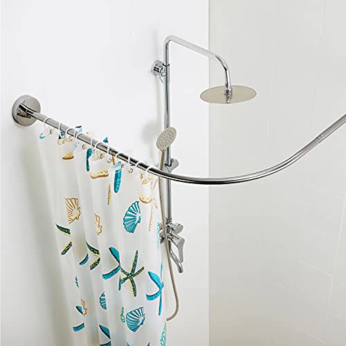 Barre de douche d'angle sans perçage tringle incurvée anti-rouille L