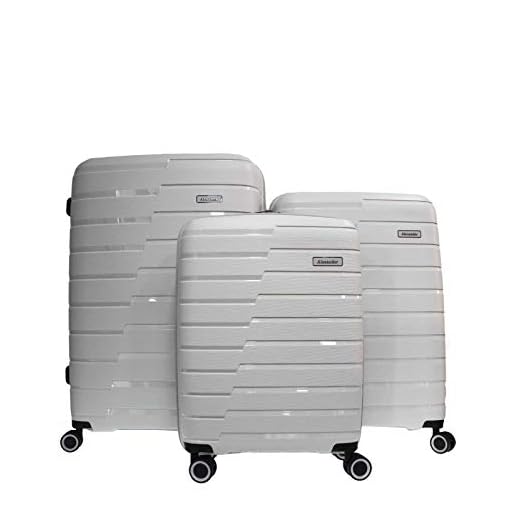 Alexander Set 3 Maleta Polipropileno de Viaje Equipaje Avión Estructura Ligera Impermeable con Cerradura Asa Telescópica 8 Ruedas (Gris, Set 3)