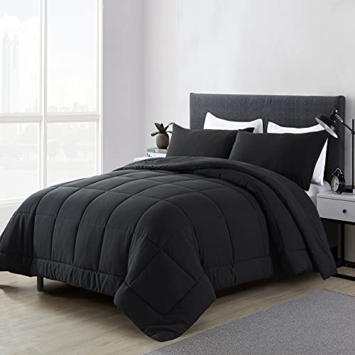 Downcool All Seasons Bedding Comforters & Sets With 2 Pillow Cases -3 Pieces Bed Set Queen Down Alternative Comforter Set -Black Bedding Comforter Sets Queen (88X90 Inches) #TOP1