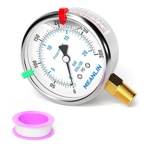 MEANLIN MEASURE 0~300Psi Stainless Steel Liquid Filled Pressure Gauge 1/4