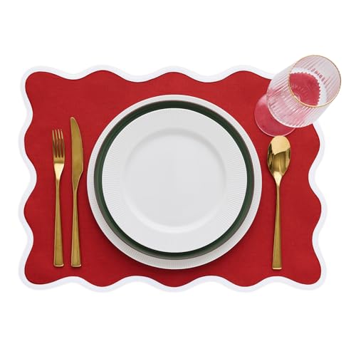 Solino Home Scallop Cloth Placemats Set of 4-100% Pure Linen Christmas Red Placemats 14 x 19 Inch - Giselle Scallop Edge, Handcrafted and Machine Washable by Solino Home - Image 3