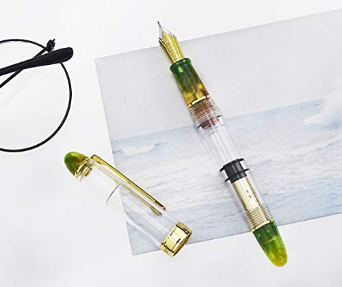 Stylo plume à piston Lorelei 667 vert transparent avec plume fine iridium
