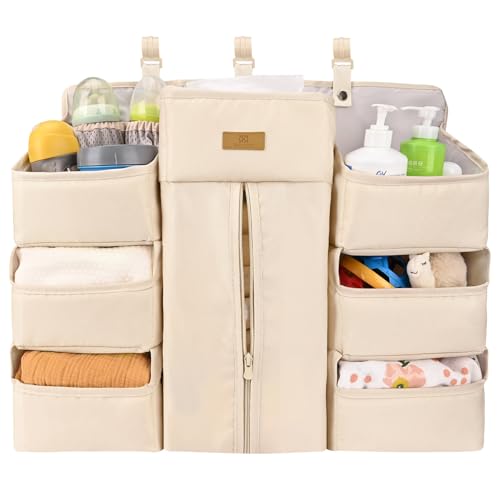 Image of Bebamour Baby Diaper Caddy Organizer for Changing Table and Crib Diaper Stacker Nursery Organizers for Baby Essentials Diaper Organizer for Crib(Khaki)