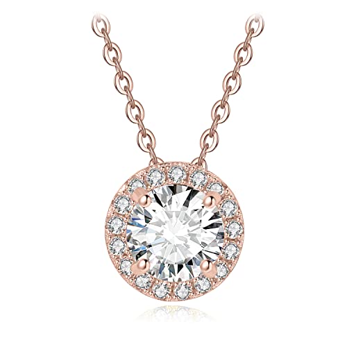 Collier moissanite 1ct pendentif halo rond en argent 925 plaqué or rose jaune pour femme