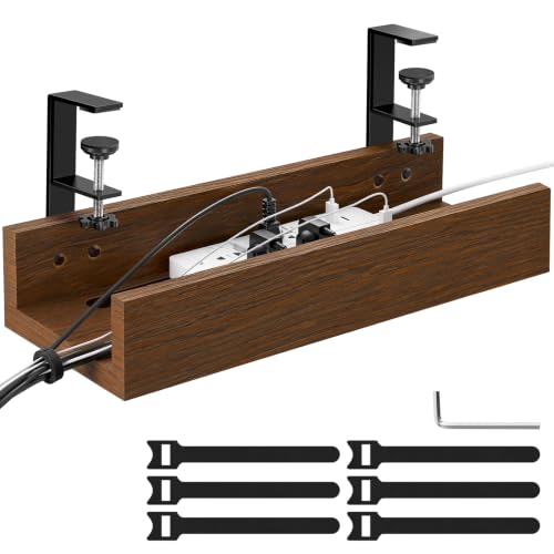 Bandeja organizadora de cables NiHome para debajo del escritorio, madera carbonizada, sin taladro, con abrazaderas acolchadas de silicona para bordes de 0.4-2.1 pulgadas, oculta regleta, soporta 11 lbs miniatura 1