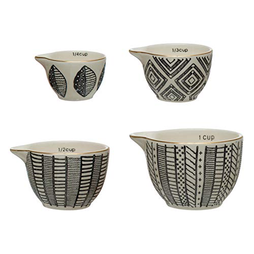 Creative Co-Op Stoneware, Black & White, Set Of 4 Measuring Cup, 4.5" #TOP1