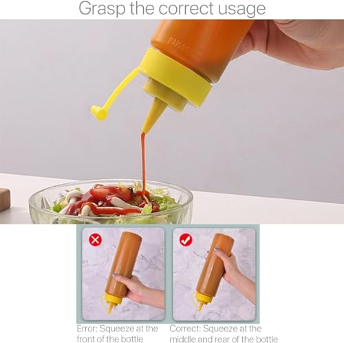 زجاجات تتبيل الطعام قابلة للضغط (1000 مل لكل منهما)، زجاجات صلصات مع أغطية ملفوفة، موزع زيت بلاستيكي مانع للتسرب قابل لإعادة الاستخدام للكاتشب والشواء والسلطة والتتبيلة - عبوة من قطعتين من الفخامة