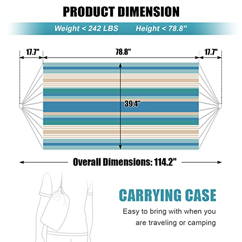 Brazilian Hammock for Single Person, Cotton Hammock Portable Blue