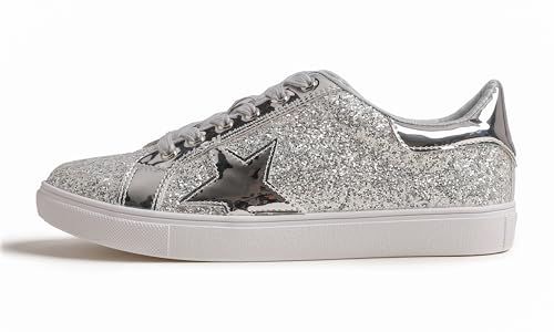 Image of FEVERSOLE Women's Fashion Lace Up Dress Sneakers Sparkly Party Shiny Shoes