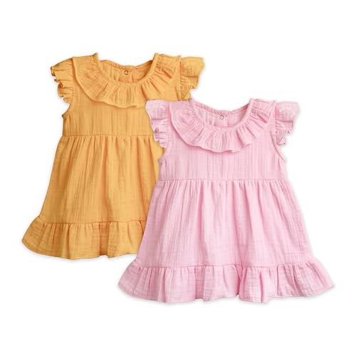 Image of Kidbea Organic Cotton Girl's Frock Ruffle Sleeve Regular Fit Casual Dress