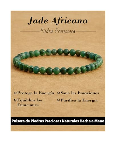 Landorilo Pulseras de Cuentas de Piedra Curativa Natural de 4 mm para Hombres y Mujeres, Pulsera de la Suerte, Joyas Chakra Regalos para Mujer（R Jade Africano）