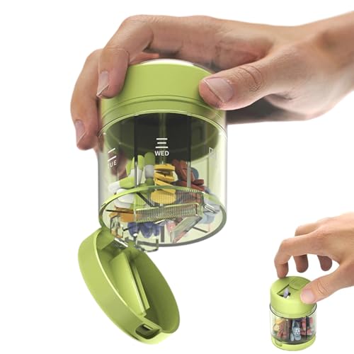 3-in-1 Travel Pill Organizer, 7-Day Portable Pill Box with Cutter and Labels, Compact Medicine Dispenser for Daily Medication, V