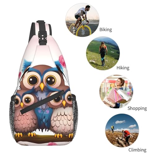 Mochila Sling Crossbody Bolsillo Búhos Negra miniatura 5