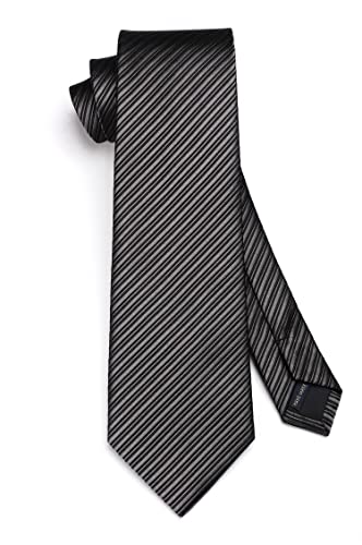 Image of HISDERN Mens Ties Set Stripe Plaid Ties for Men and Pocket Square Cufflinks Formal Silk Necktie Wedding Business