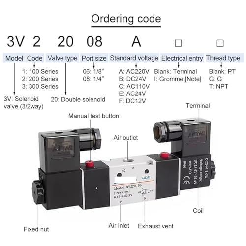 Électrovanne double commande 3V120-06 AC24V anti-blocage pour circuit d'air - 5