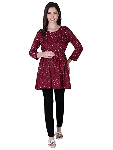 Image of ZUVINO Women's Maternity Feeding Top with Zip for Easy Nursing | Stylish Feeding Tops for Jeans | Maternity Short Kurti for Mothers | Nursing Dress for Women | 100% Rayon