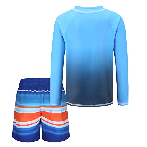 Image of Boys Two Piece Rash Guard Swimsuits Set with Swim Trunk Kids Long Sleeve Bathing Suit Swimwear Set