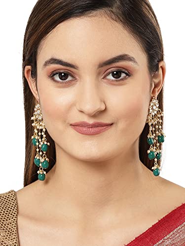 Image of Karatcart Yellow Crystal and Pearl Kundan Dangler Earrings for Women