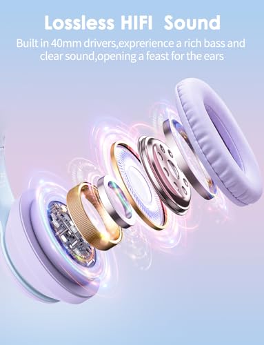 Image of Cat Ear Bluetooth Headphones for Kids & Adults, 55H Play Time, Wireless Foldable & Wired Multi-Function LED Light Up Over Ear Headphones with Mic and Volume Control for iPhone /iPad /Laptop /PC