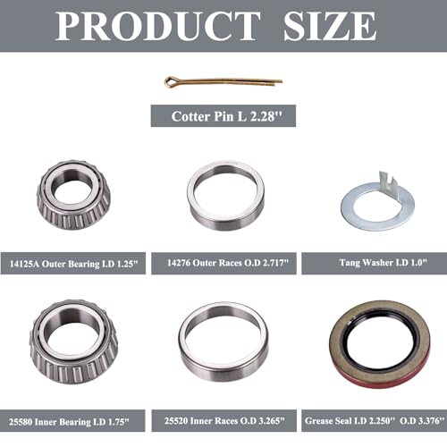 Xintre 4 Sets 25580 14125A 25520 14276 Boat Trailer Bearing Kit Trailer Axles Bearing Kits with Double Lip Grease Seals Fits for 10-36 22333TB 5200-7000 Lb Tandem Axles by Xintre - Image 3