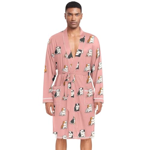 Men’s Robe Comic Dogs Print, Long Sleeve Bathrobe for Sleep Shower-M