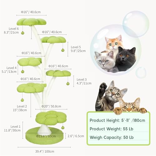 Árbol para gatos con forma de flor y rascador 71 pulg miniatura 2