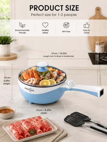 Image of Audecook Electric Hot Pot Mini Electric Skillet Adjustable Power Nonstick | Portable Cooking Pot Multi Ramen Cooker for Noodles, Soup, Steak, Eggs, Oatmeal, Home, Office, Dorm Room, and Travel