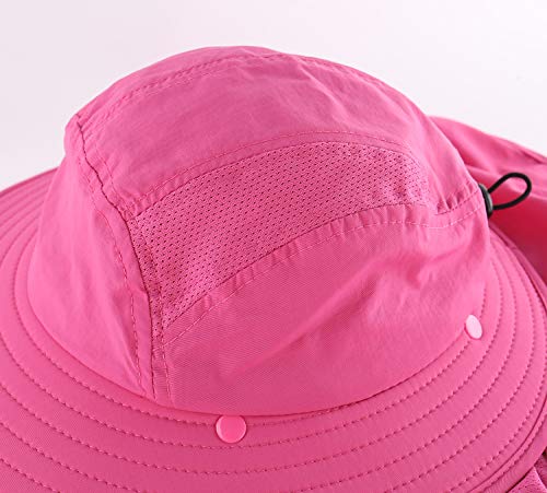 Home Prefer Upf 50+ Girls Sun Hat With Neck Flap Summer Beach Hat Kids Safari Hat (Rose Red) #TOP5