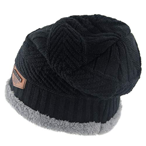 Muryobao Thick Warm Winter Beanie Hat Slouchy Skully Knit Hats Soft Stretch Ribbed Cap For Women Snow Ski Black #TOP5