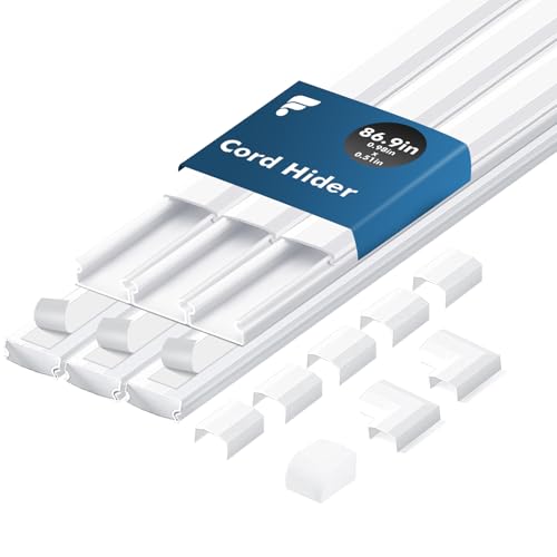 shinfly 86.9in Cord Hider Kit, Paintable Cable Raceway for Wall Mounted TV, Cord Covers for Wires on Wall, Wire Hider for TV Cables, White, 0.98” W x 0.51” H (14.5in x 6-Pack) by shinfly - Used condition - US$7.94