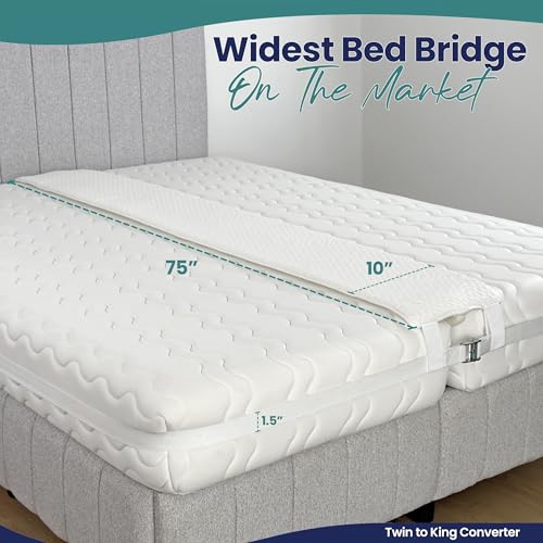 Image of 10 inch Extra Wide Bed Bridge Twin to King Converter Kit - Split King Gap Filler for Adjustable Bed - Mattress Connector & Gap Filler for Bed - Heavy Duty Metal Buckle Strap - 25D Memory Foam