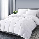 DOWNCOOL Down Comforter, Queen White Goose Duck Down and Feather Filling, Medium Warmth All Season 100% Cotton Quilted Duvet Insert Queen, White