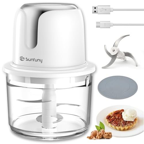 Food Processor Cordless, Small Wireless Chopper with 5-Cup Glass Bowl, 6000mAh Battery USB-C Rechargeable Electric Vegetable Chopper Meat Blender Kitchen Mixer for Garlic, Onion, Salad,Baby Food,White