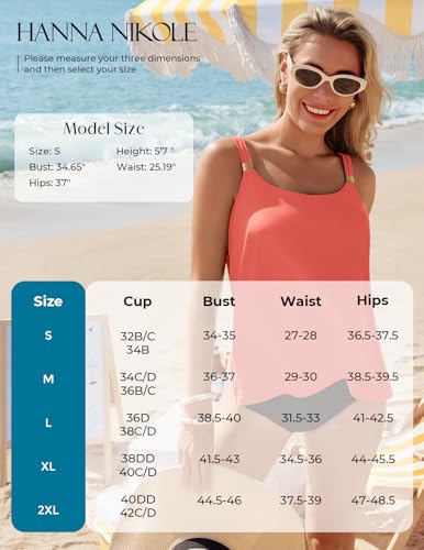 Hanna Nikole Damen Tankini Badeanzug Oberteil,Tankini Top mit Integriertem BH,Bauchweg Ruffle High Waisted Oberteil,Push Up Bademode U-Ausschnitt Badeanzüge,No Bottom Farbe Koralle XXL