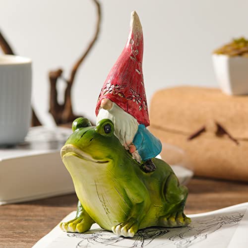 Cynice Garden Gnome Statue Outdoor Decor - Garden Gnomes Sitting On Frog Statue For Garden Yard Patio Lawn Decorations,Gnome Gifts #TOP4
