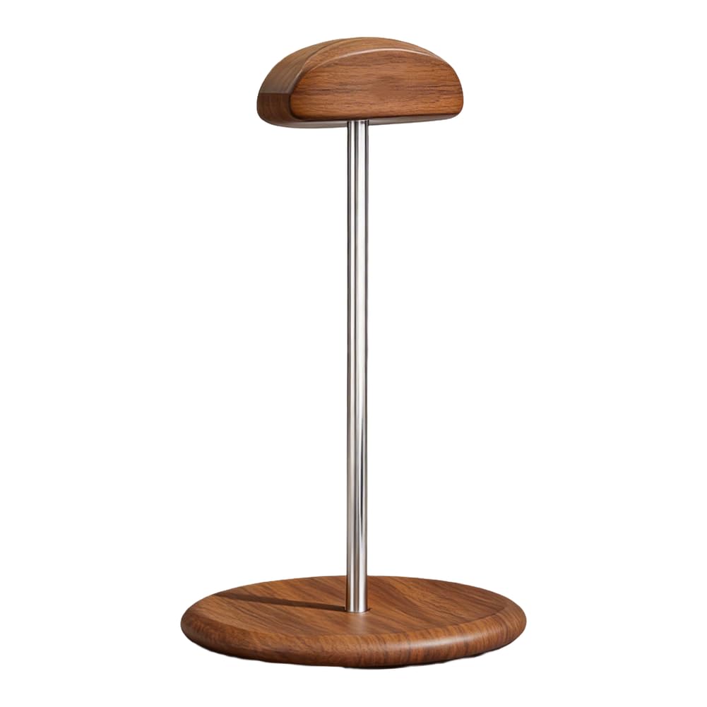 Supporto per cuffie in legno di noce e alluminio, stabile supporto da scrivania con base in silicone antiscivolo e ripiano per cuffie da gioco fino a 27 cm di altezza