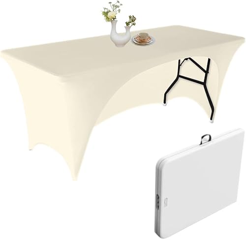 Urby Ropa de mesa elástica con respaldo abierto para mesas rectangulares de 4 pies, se adapta a mesas plegables de 4 pies de Lifetime, COSCO,