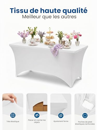 Nappe de table extensible blanche 183 cm en polyester et spandex - 6