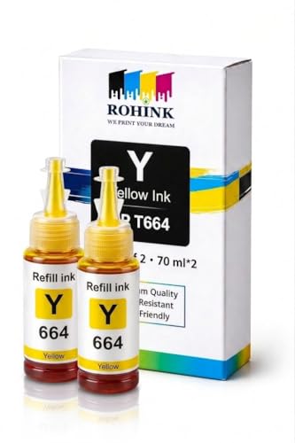 Image of ROHINK T664 Compatible Refill Ink for Epson L130, L360, L380, L361, L565, L210, L220, L310, L350, L355, L605, L1300 Printer (Epson T664 Yellow Pack 2)