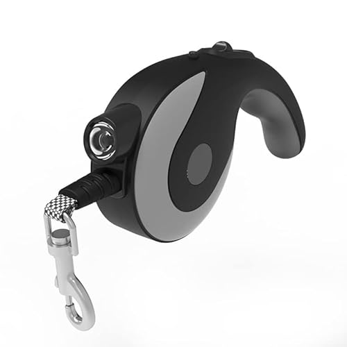 Morn Light Retractalb Hundeleine mit integrierter Led-Taschenlampe 3,6 M Nylon Hundeleine Schiebeverschluss Druckknopf mit AAA-Batterien (Schwarz) Cover