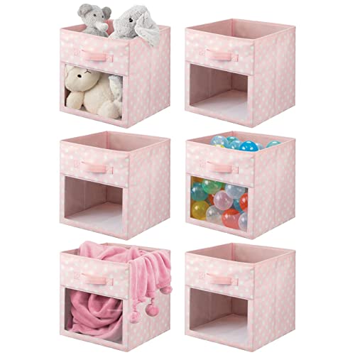 mDesign Soft Fabric Closet Storage Organizer Cube Bin Box with Easy-View Front Window, Handle - for Child Kids Room, Nursery, Playroom, Furniture Unit, Shelf - 11 Inches High, 6 Pack - Pink White