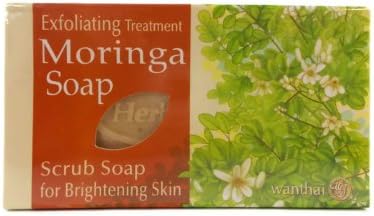 Wanthai Natural Moringa Herbal Soap - Exfoliating Treatment Scrub Soap for Brightening Skin 80g.x 2 bar/Pack
