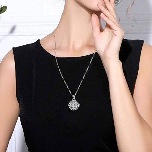 Infuseu 2 Pack Aromatherapy Essential Oil Diffuser Necklaces With Lava Rock Stone For Women Aroma Jewelry Set, Rhodium Plated Pendant & Silver Plated Pendant, 24'' Chain #TOP4