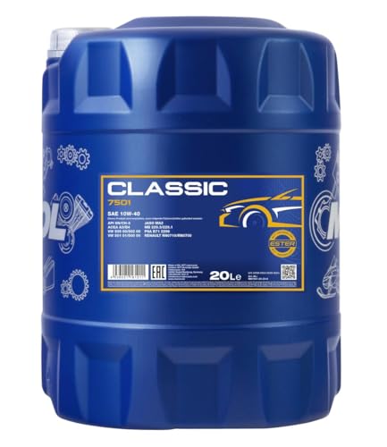 Mannol 20 Litre Classic 10W-40 Engine Oil 7501 API SN/CH-4 ACEA A3/B4 Universal HC-Synthese Ester Technology